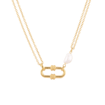Monaco Gold Pearl Necklace by LAVANA, double strand necklace with textured link detail