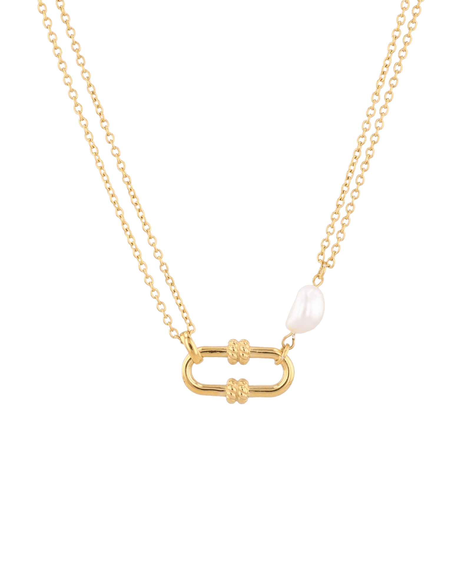 Monaco Gold Pearl Necklace by LAVANA, double strand necklace with textured link detail