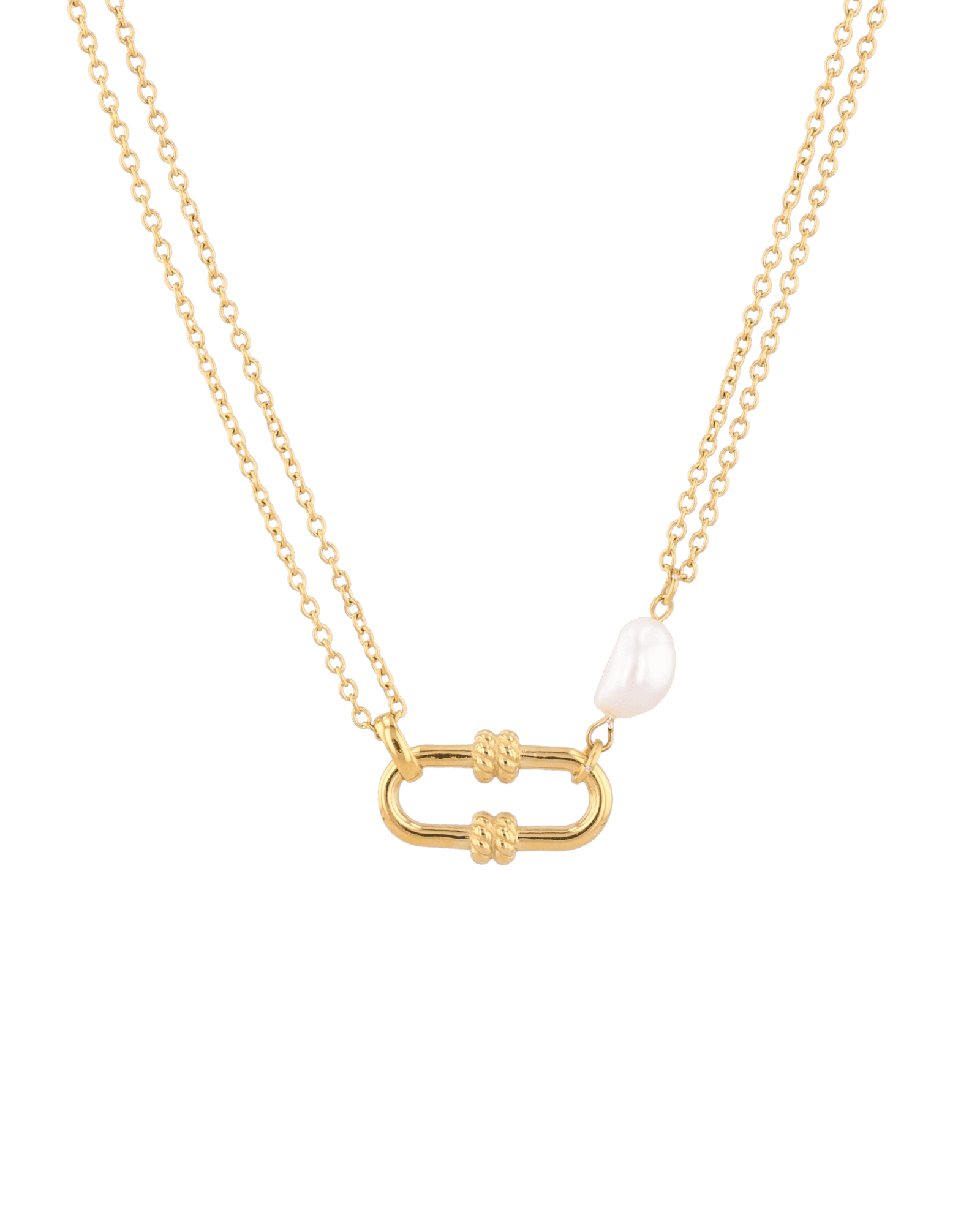 Monaco Gold Pearl Necklace by LAVANA, double strand necklace with textured link detail