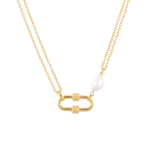 Monaco Gold Pearl Necklace by LAVANA, double strand necklace with textured link detail