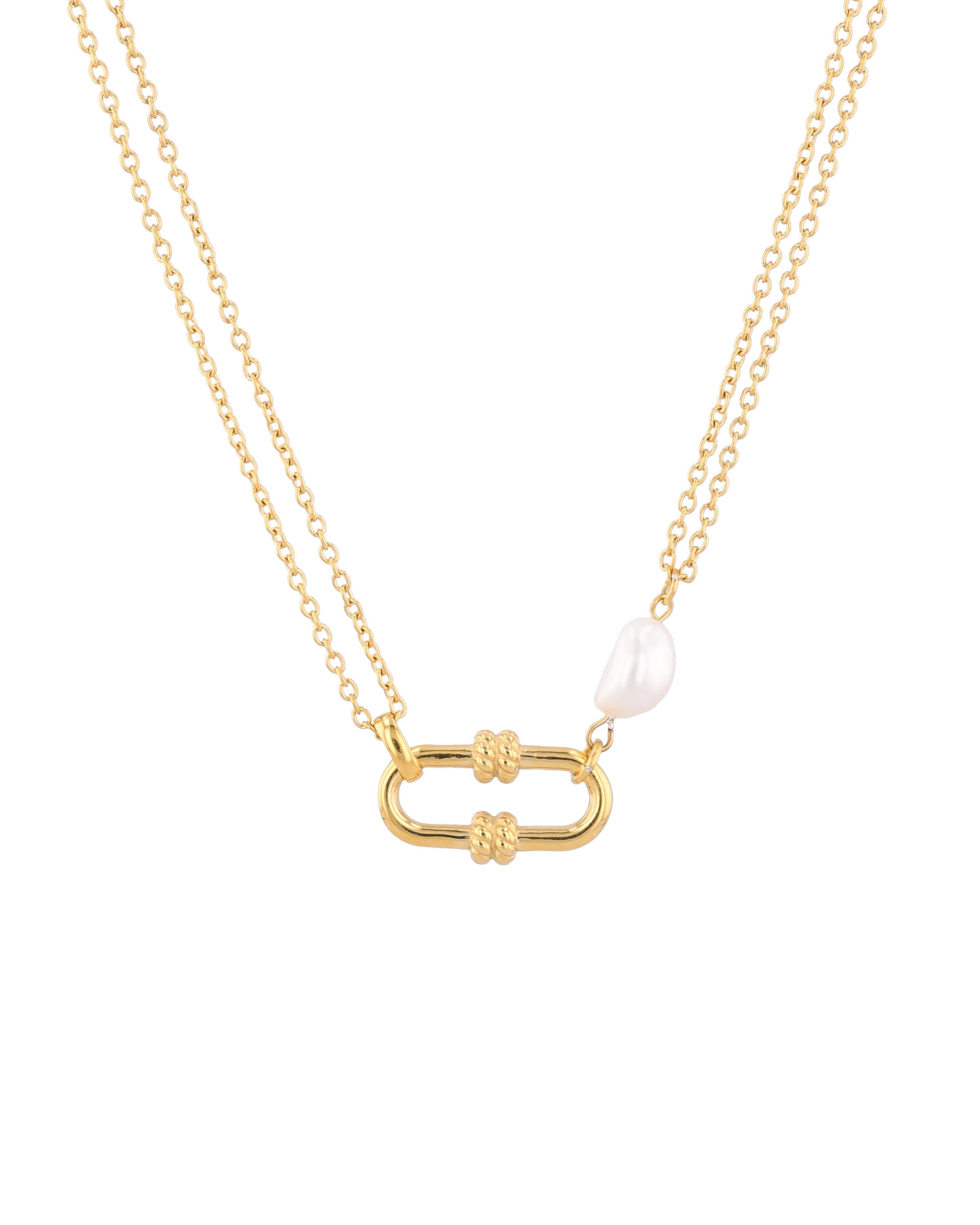 Monaco Gold Pearl Necklace by LAVANA, double strand necklace with textured link detail