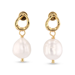 Mondello Gold Pearl Drop Earrings by LAVANA, textured organic circle with freshwater pearl drop