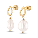 Mondello Gold Pearl Drop Earrings by LAVANA, textured organic circle with freshwater pearl drop
