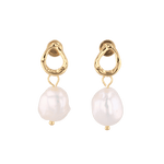 Mondello Gold Pearl Drop Earrings by LAVANA, textured organic circle with freshwater pearl drop