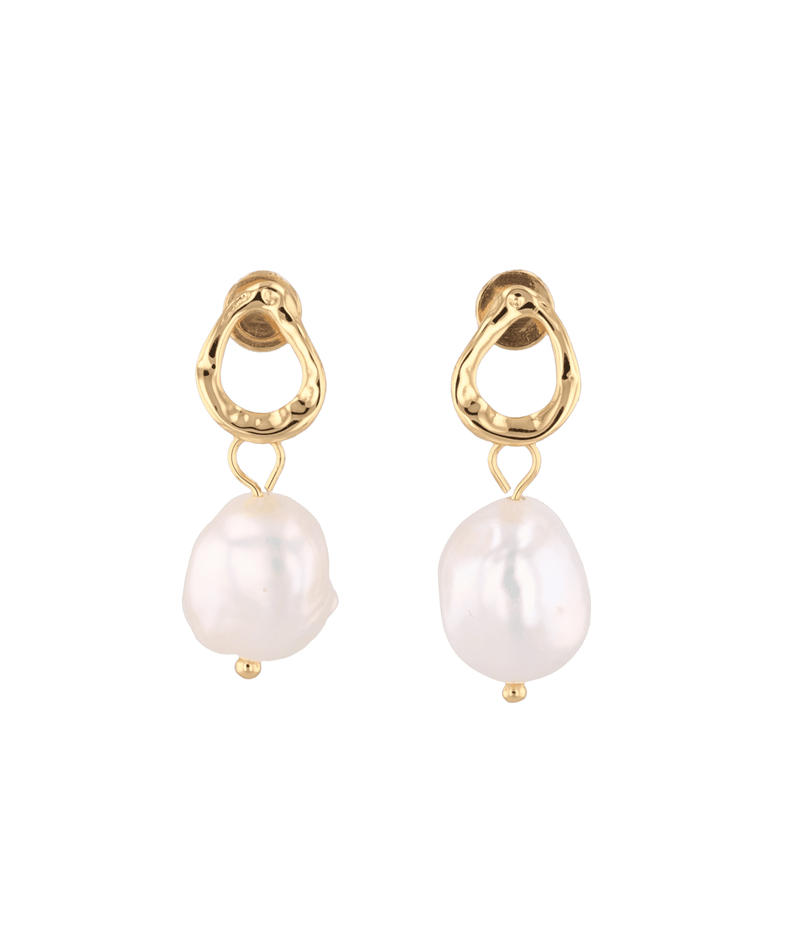 Mondello Gold Pearl Drop Earrings by LAVANA, textured organic circle with freshwater pearl drop
