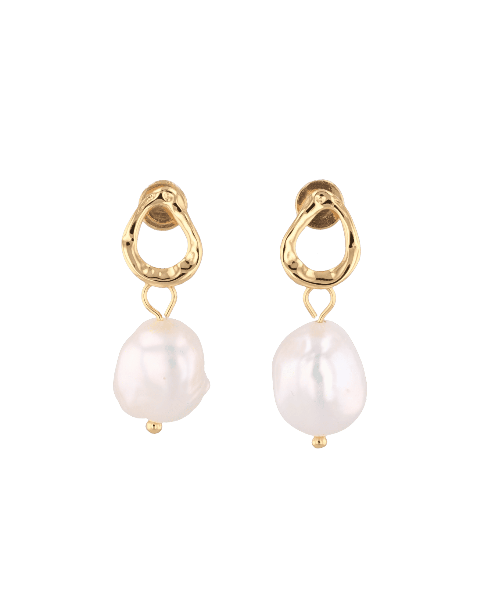 Mondello Gold Pearl Drop Earrings by LAVANA, textured organic circle with freshwater pearl drop