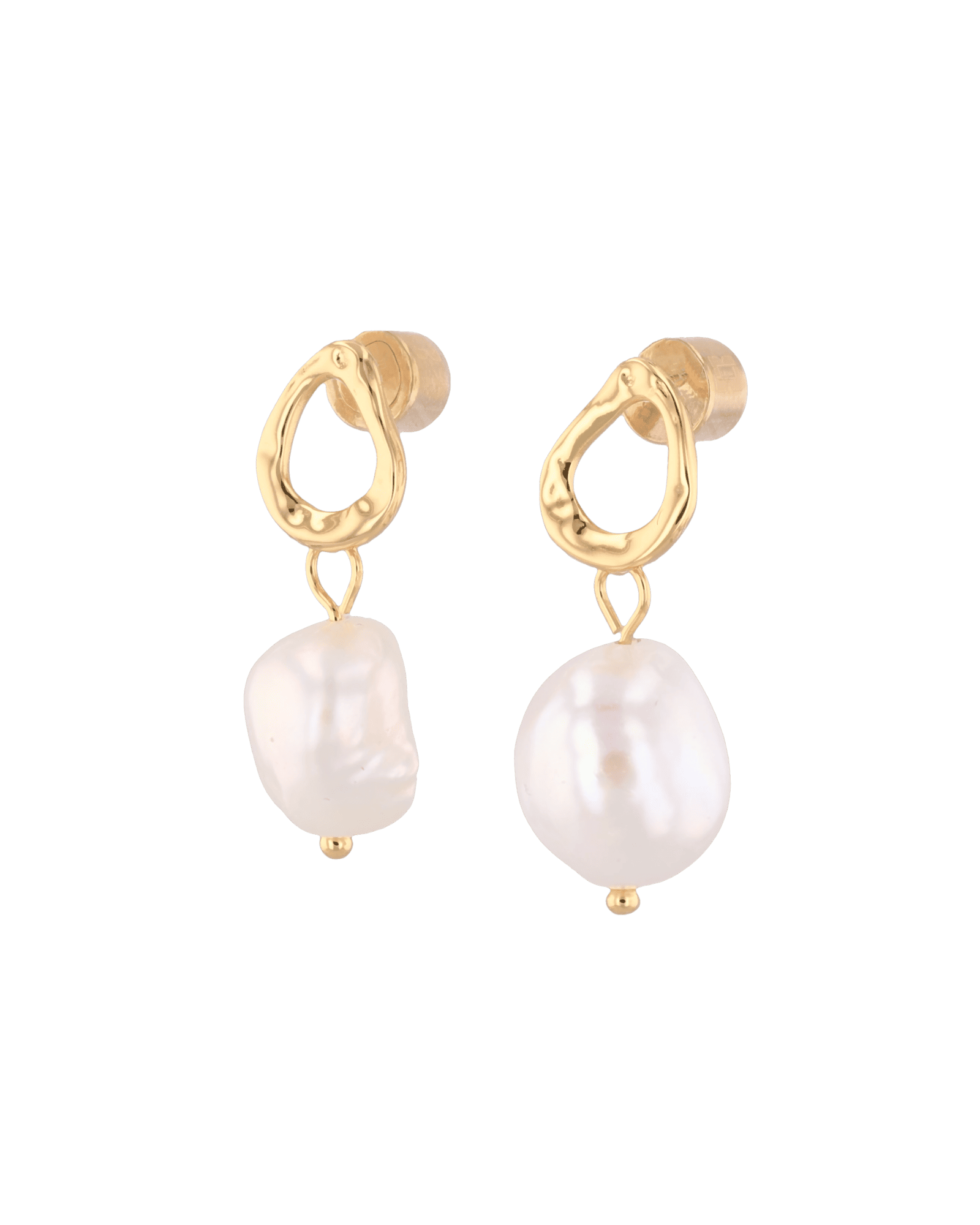 Mondello Gold Pearl Drop Earrings by LAVANA, textured organic circle with freshwater pearl drop