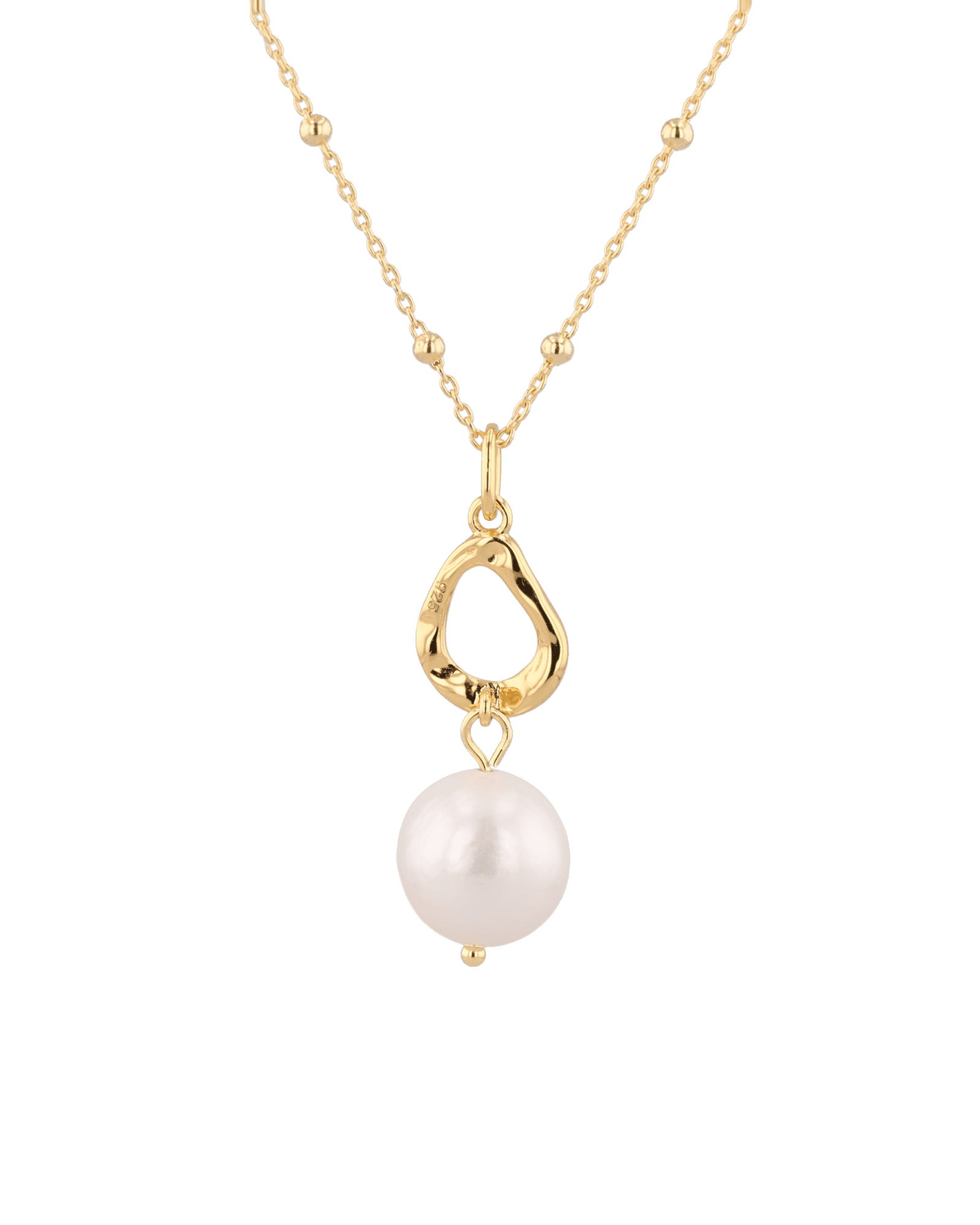 Mondello Gold Pearl Pendant by Lavana with sculptural teardrop and freshwater pearl