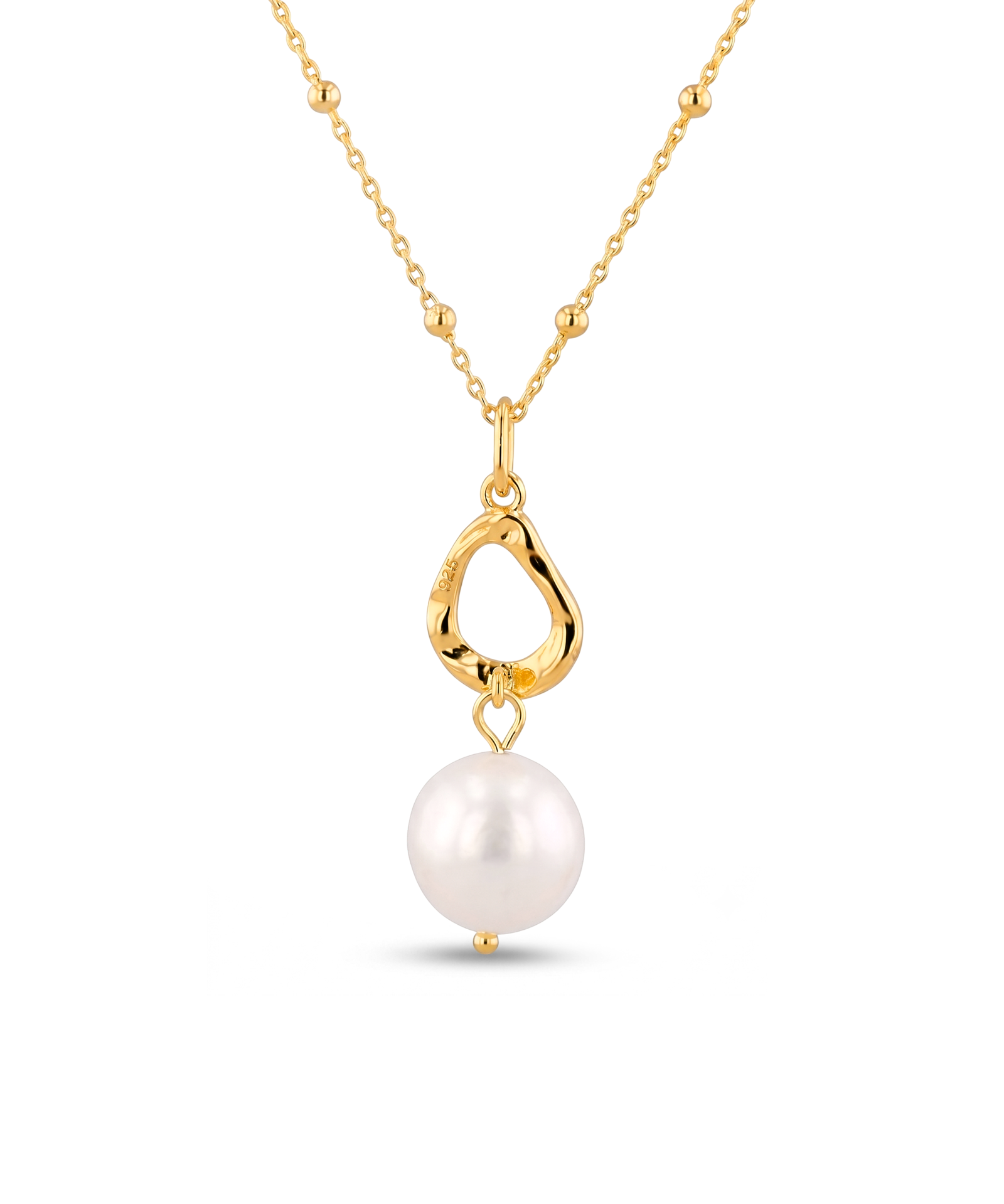 Mondello Gold Pearl Pendant by Lavana with sculptural teardrop and freshwater pearl