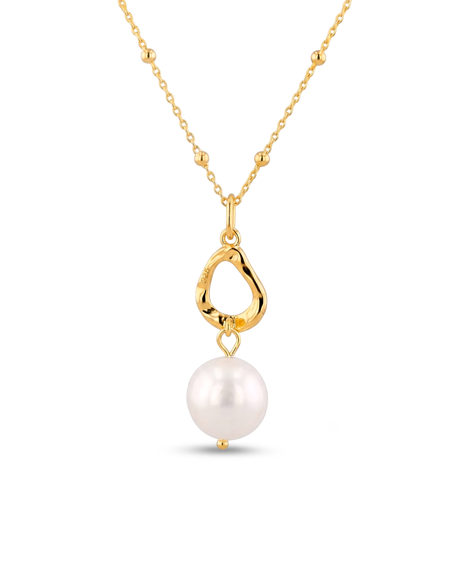Mondello Gold Pearl Pendant by Lavana with sculptural teardrop and freshwater pearl