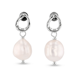 Mondello Sterling Silver Pearl Drop Earrings by LAVANA, textured organic circle with freshwater pearl drop