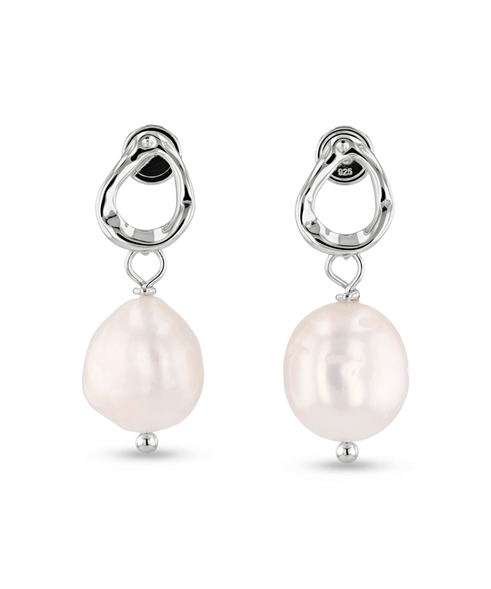 Mondello Sterling Silver Pearl Drop Earrings by LAVANA, textured organic circle with freshwater pearl drop