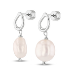 Mondello Sterling Silver Pearl Drop Earrings by LAVANA, textured organic circle with freshwater pearl drop