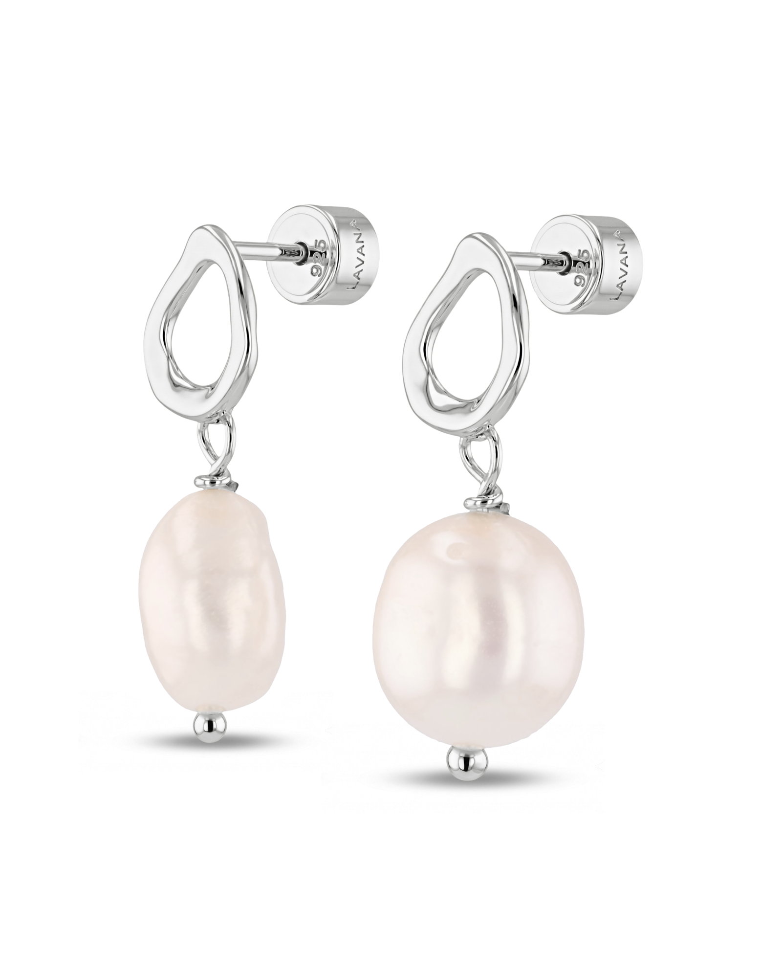Mondello Sterling Silver Pearl Drop Earrings by LAVANA, textured organic circle with freshwater pearl drop