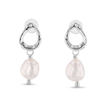 Mondello Sterling Silver Pearl Drop Earrings by LAVANA, textured organic circle with freshwater pearl drop
