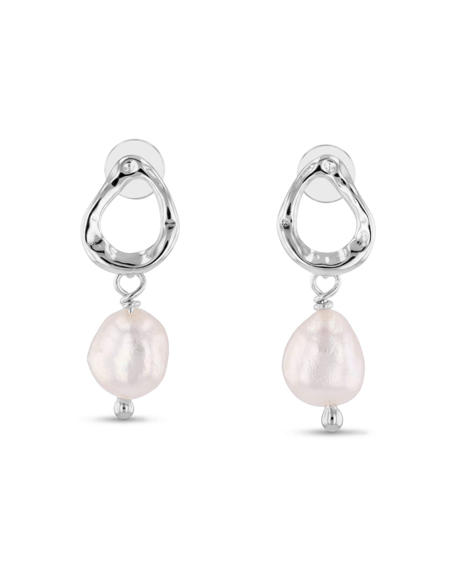 Mondello Sterling Silver Pearl Drop Earrings by LAVANA, textured organic circle with freshwater pearl drop