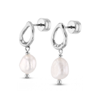 Mondello Sterling Silver Pearl Drop Earrings by LAVANA, textured organic circle with freshwater pearl drop