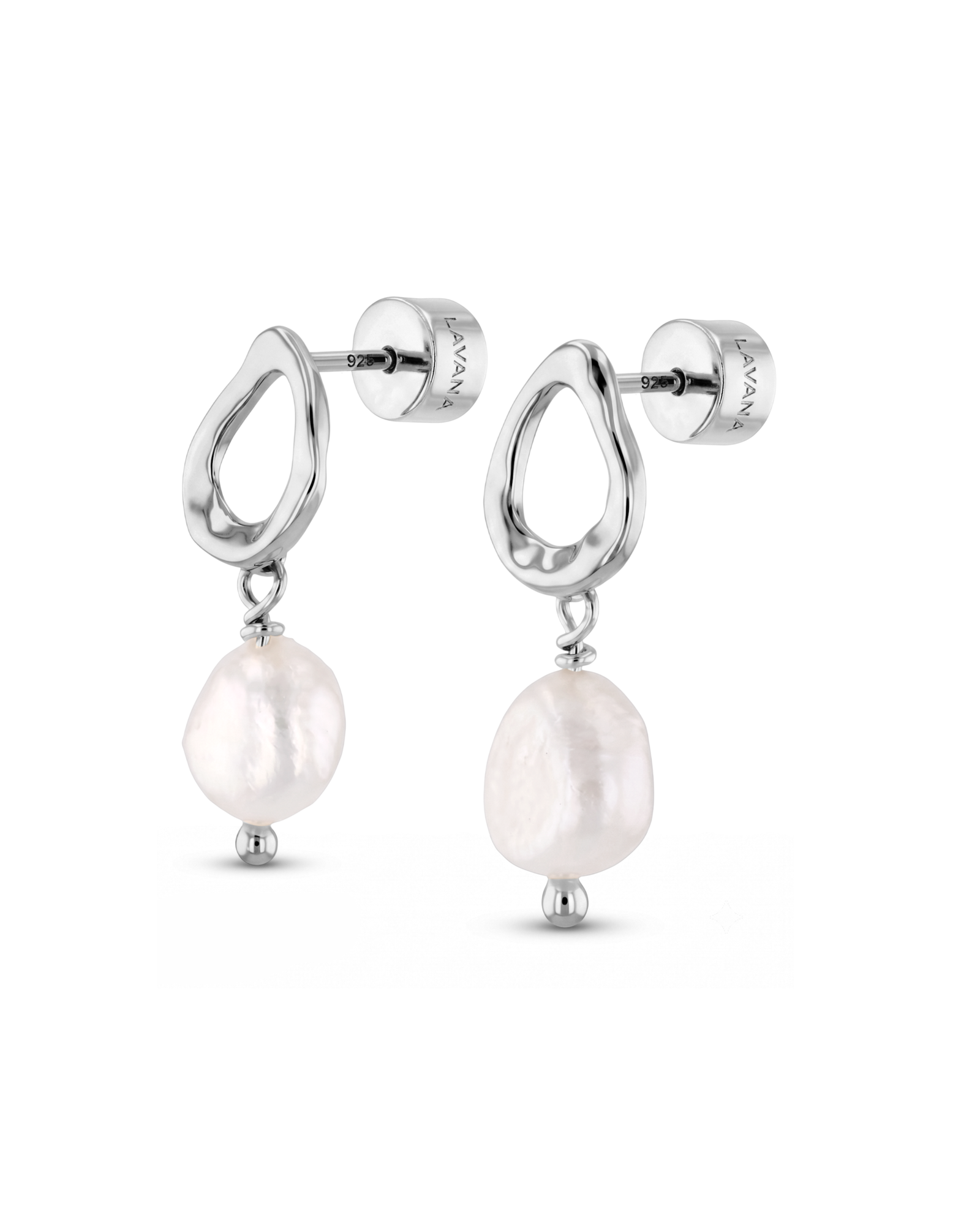 Mondello Sterling Silver Pearl Drop Earrings by LAVANA, textured organic circle with freshwater pearl drop