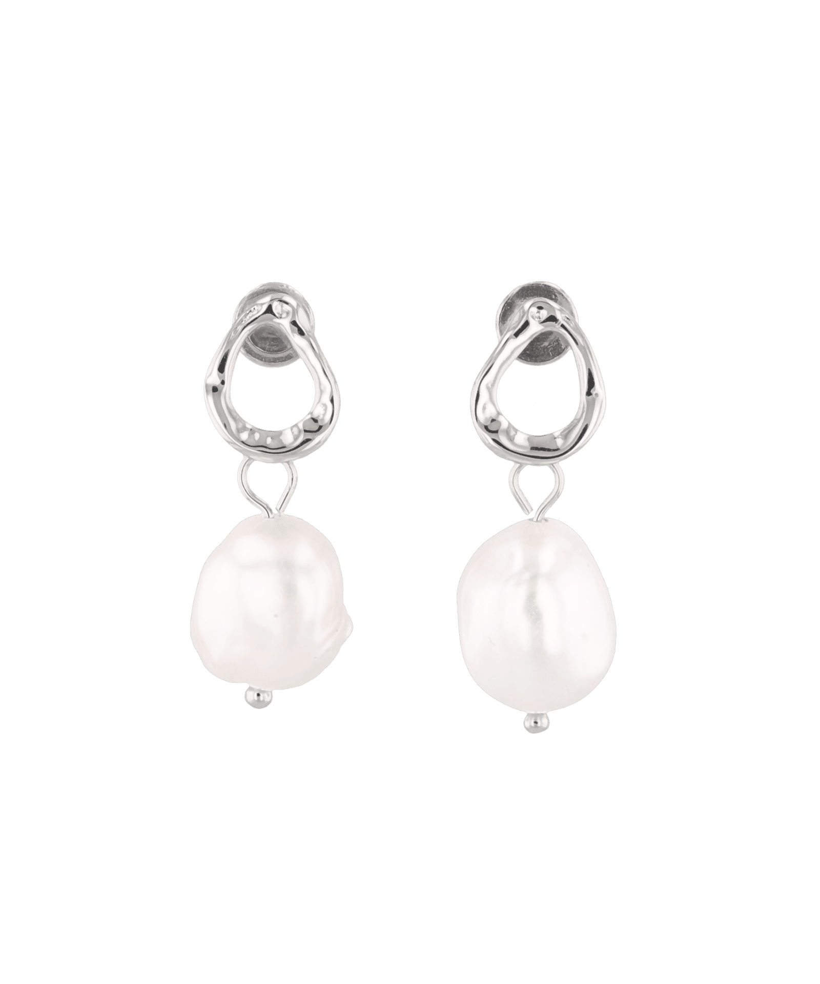 Mondello Sterling Silver Pearl Drop Earrings by LAVANA, textured organic circle with freshwater pearl drop