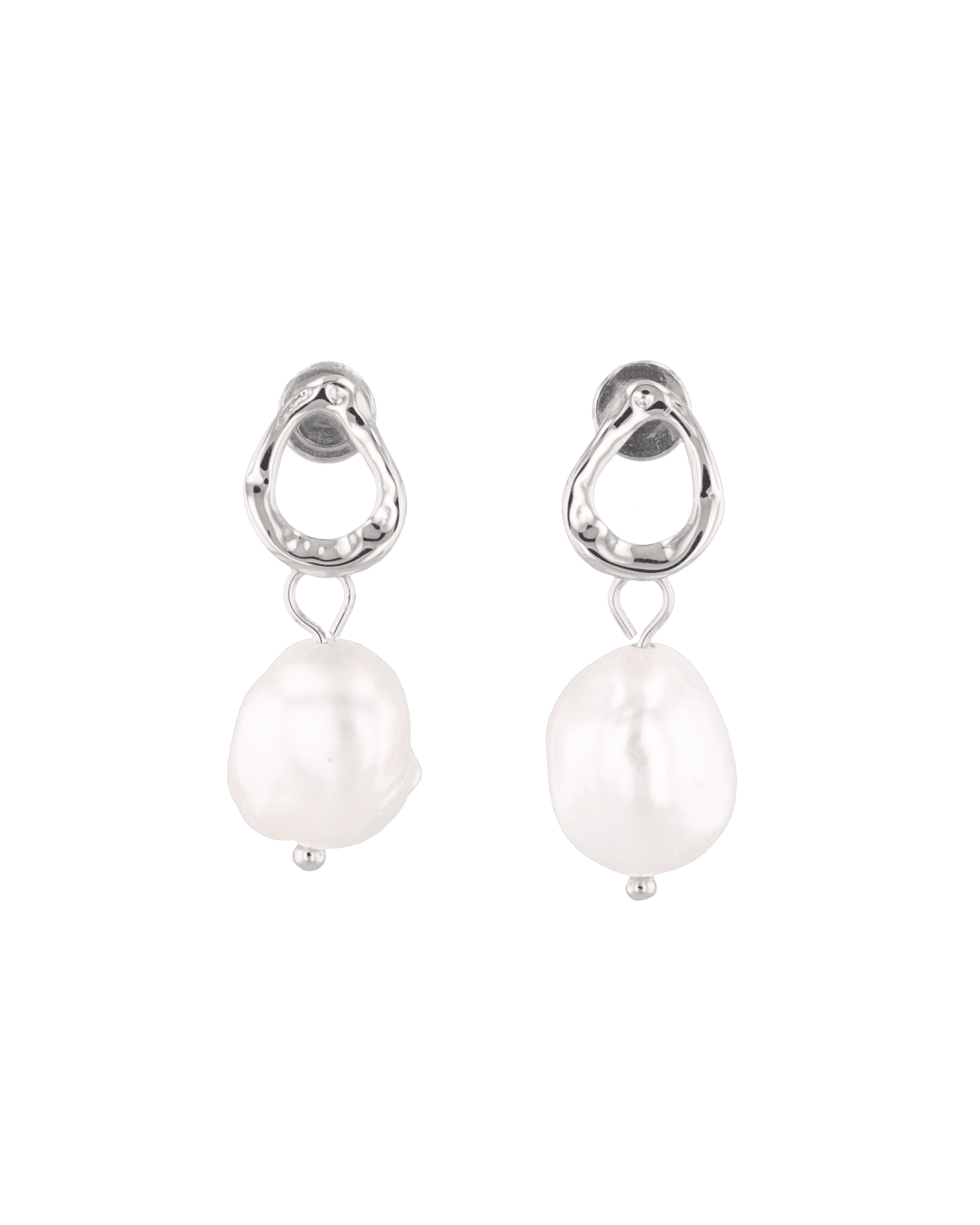 Mondello Sterling Silver Pearl Drop Earrings by LAVANA, textured organic circle with freshwater pearl drop
