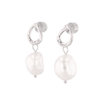 Mondello Sterling Silver Pearl Drop Earrings by LAVANA, textured organic circle with freshwater pearl drop