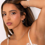 Monte Carlo Silver Diamond Hoop Earrings by Lavana on model in sterling silver pave sparkling lab grown diamonds