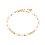 Moontide Gold Pearl Bracelet by Lavana with freshwater pearls, polished gold beads and extender chain