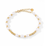 Moontide Gold Pearl Bracelet by Lavana with freshwater pearls, polished gold beads and extender chain