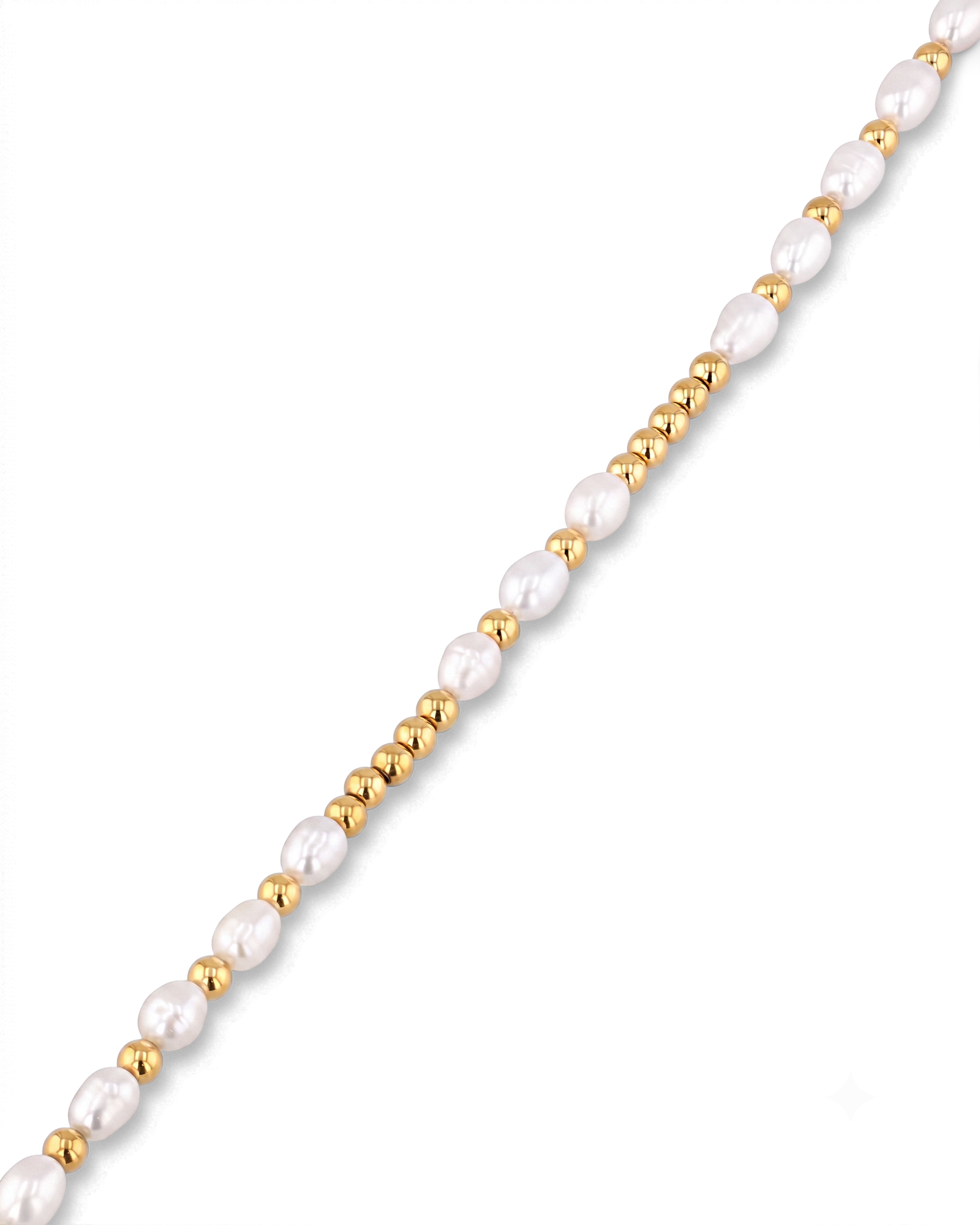 Moontide Gold Pearl Bracelet by Lavana with freshwater pearls, polished gold beads and extender chain