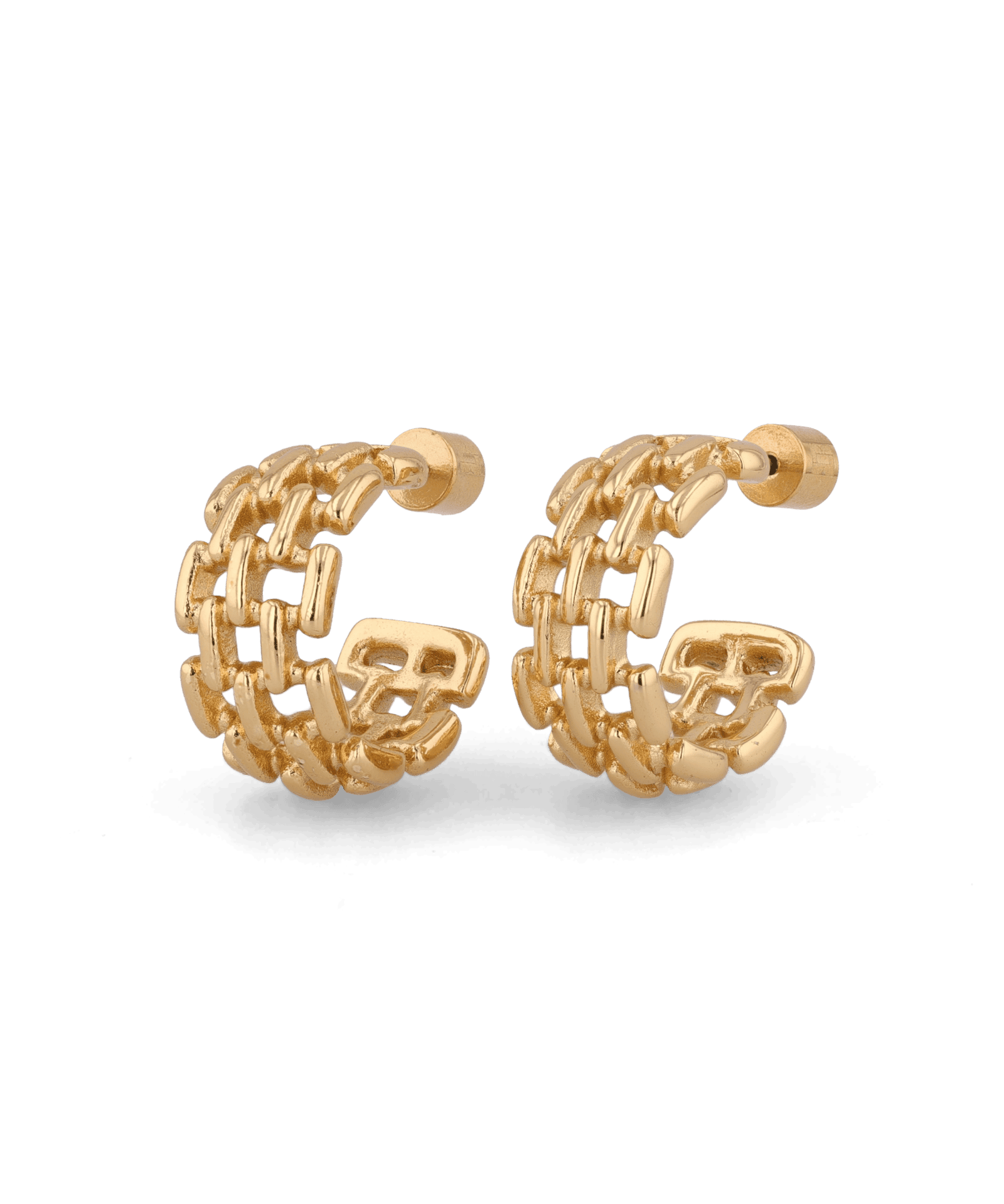 Multi Link Gold Hoop Earrings by LAVANA, wide chain link hoop design with polished finish