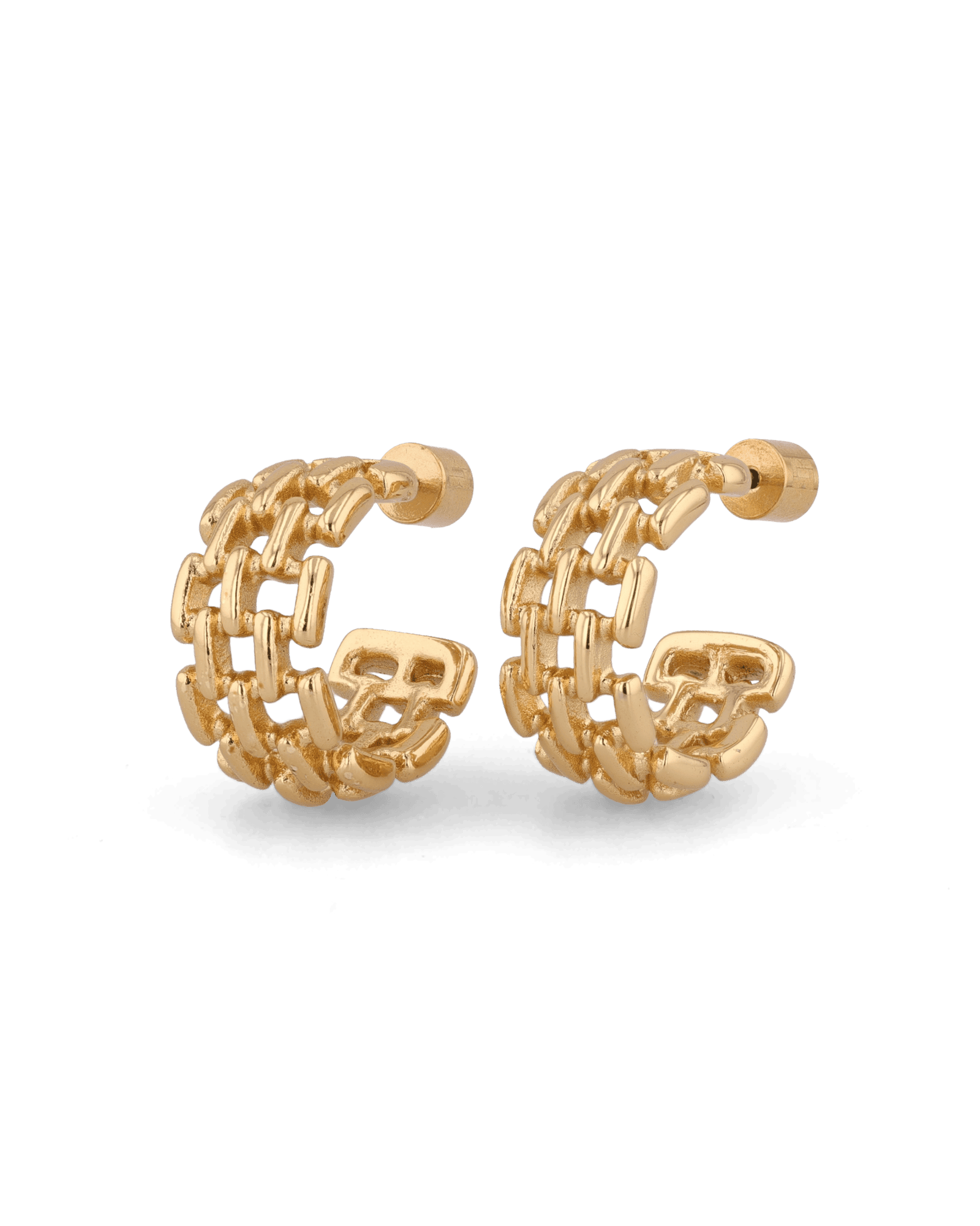 Multi Link Gold Hoop Earrings by LAVANA, wide chain link hoop design with polished finish