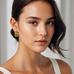 Multi Link Gold Hoop Earrings by Lavana, on model; wide chain link hoop design with polished finish