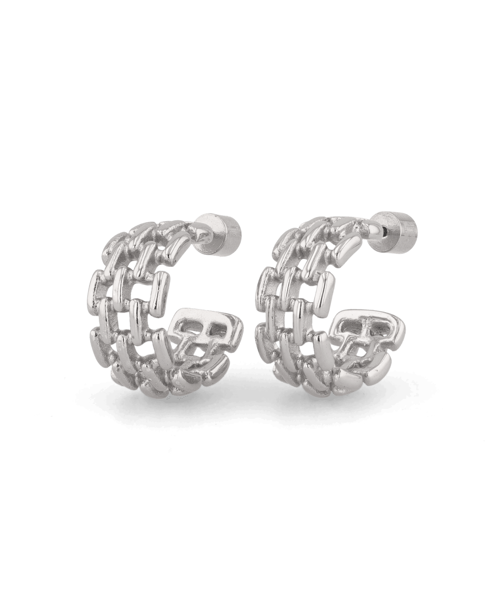 Multi Link Silver Hoop Earrings by LAVANA, wide chain link hoop design with polished finish