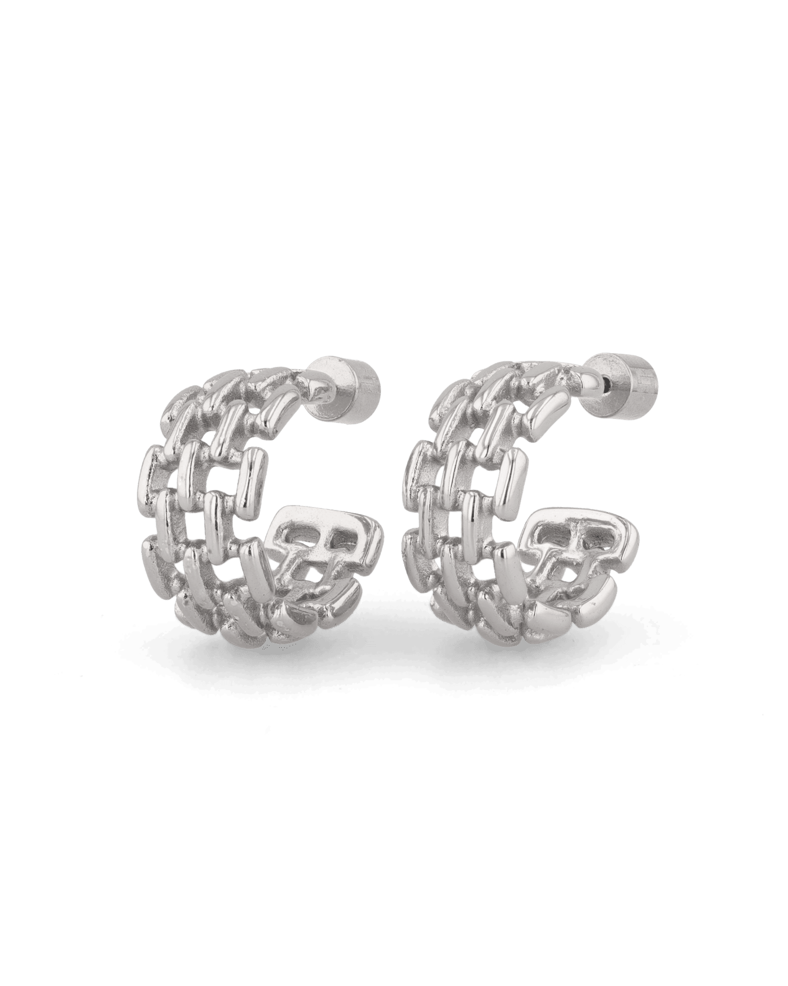 Multi Link Silver Hoop Earrings by LAVANA, wide chain link hoop design with polished finish