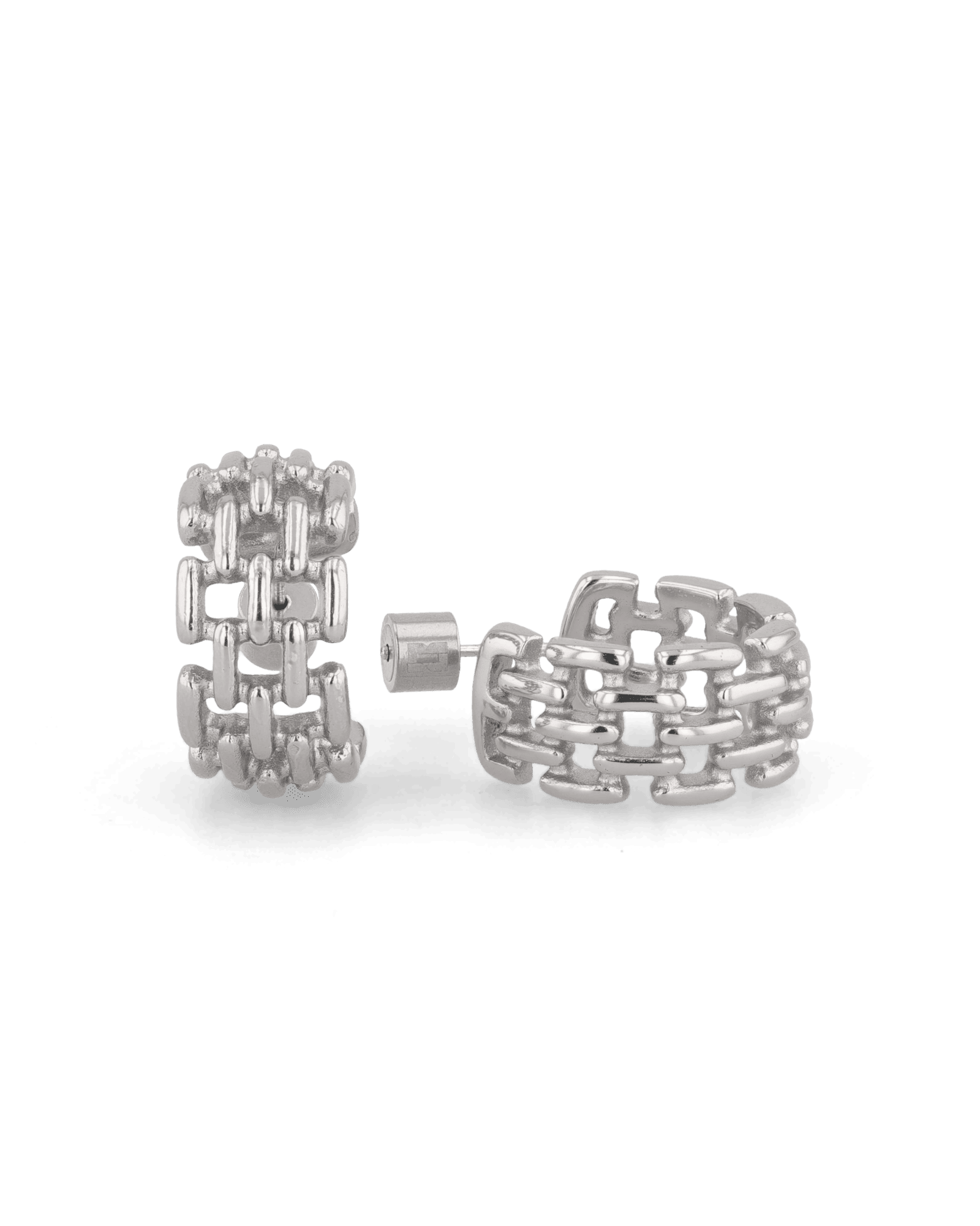 Multi Link Silver Hoop Earrings by LAVANA, wide chain link hoop design with polished finish