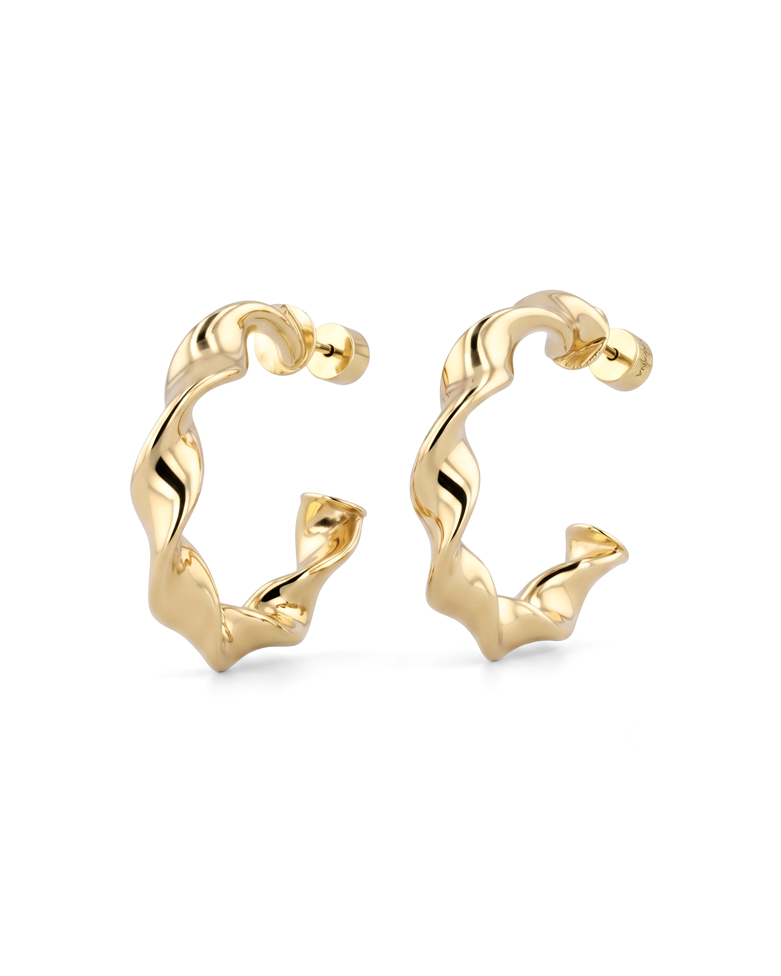 Muse Gold Hoop Earrings by Lavana, wide hoops with organic twist texture
