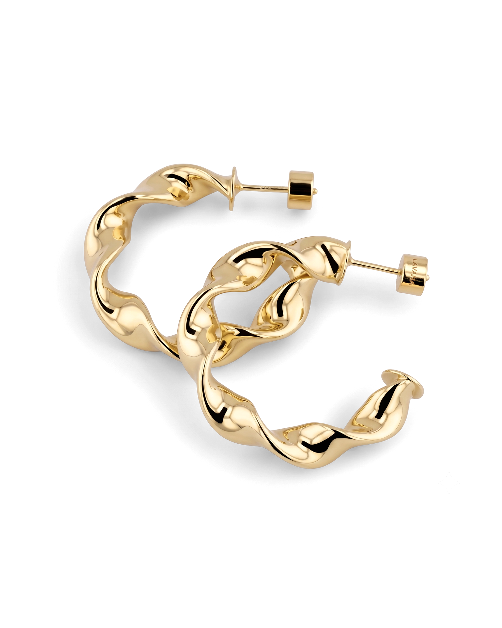 Muse Gold Hoop Earrings by Lavana, wide hoops with organic twist texture