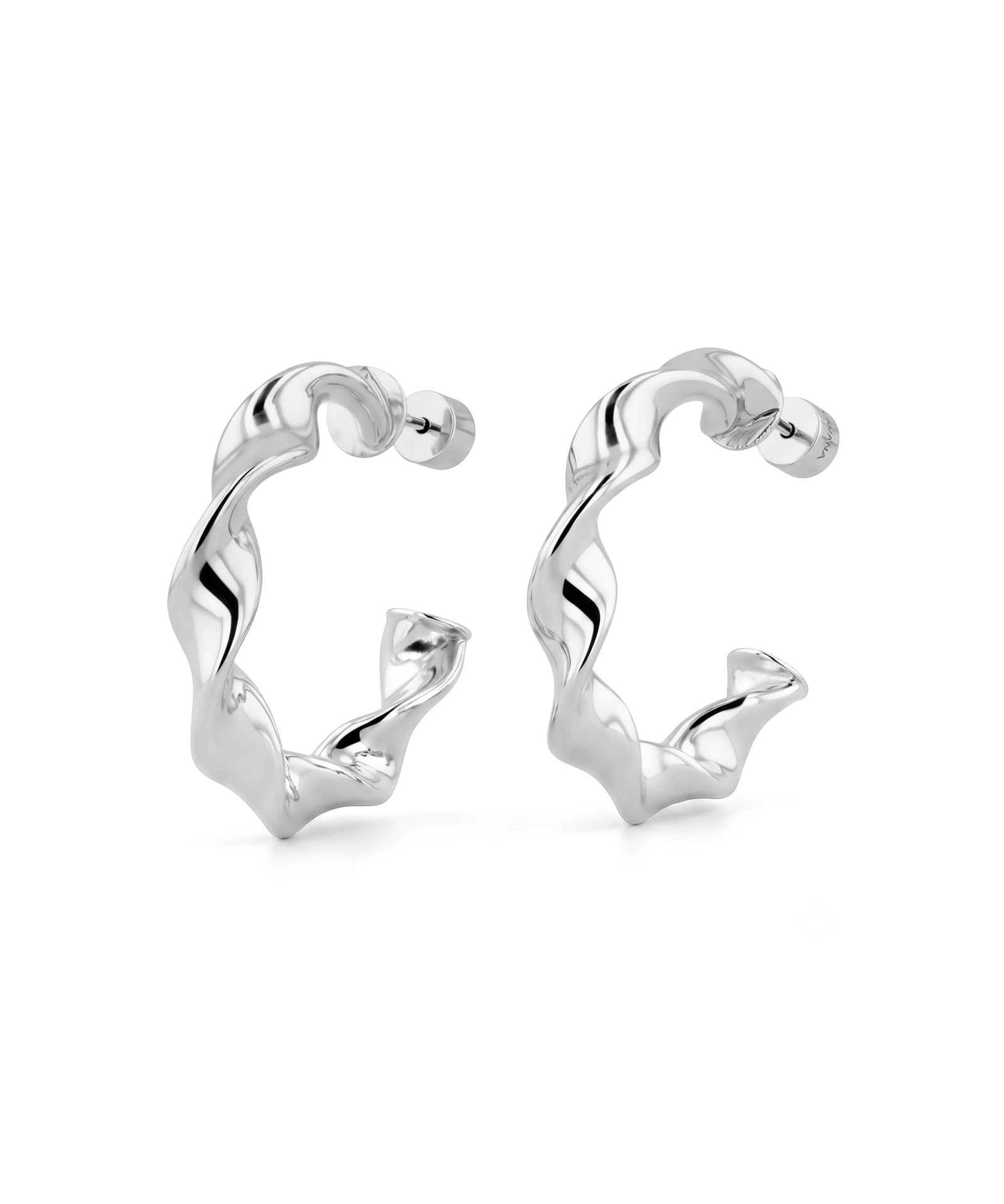 Muse Silver Hoop Earrings by Lavana, wide organic twist hoops with polished finish