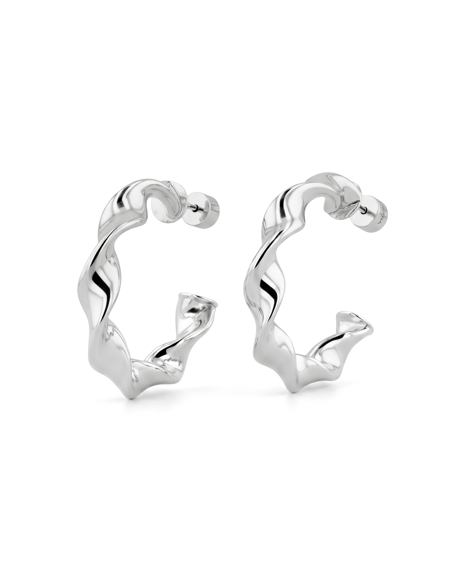 Muse Silver Hoop Earrings by Lavana, wide organic twist hoops with polished finish