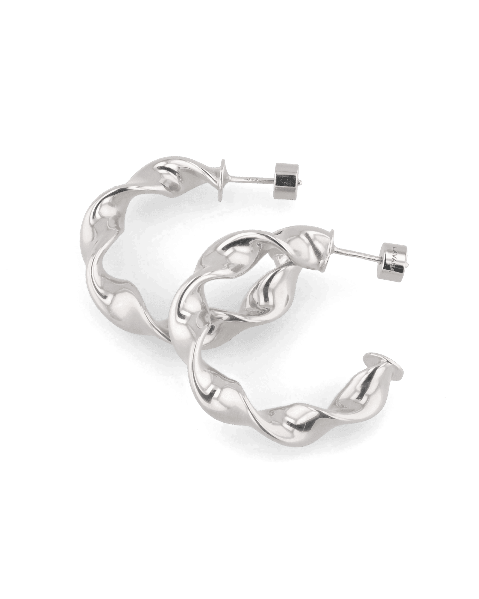 Muse Silver Hoop Earrings by Lavana, wide organic twist hoops with polished finish