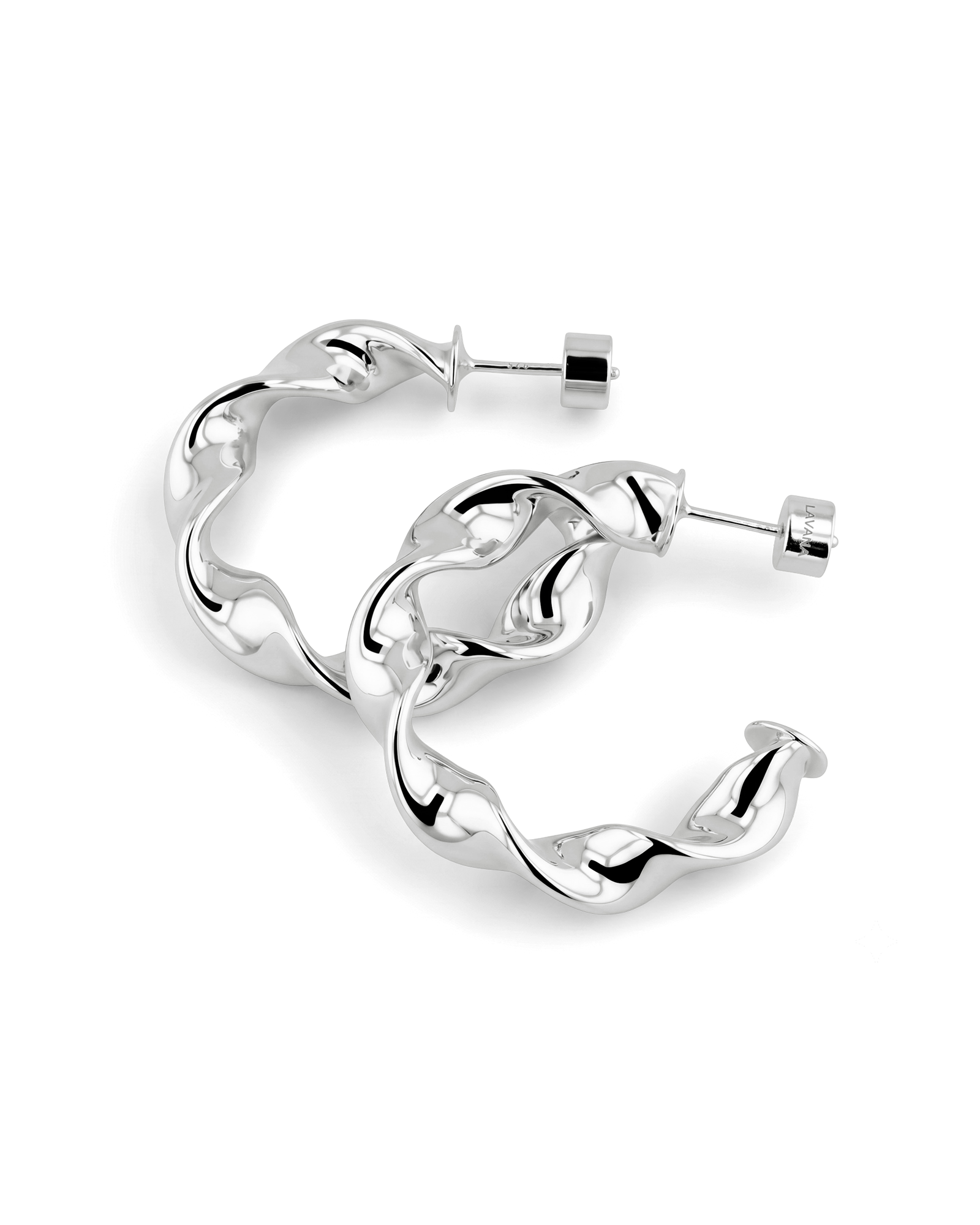 Muse Silver Hoop Earrings by Lavana, wide organic twist hoops with polished finish