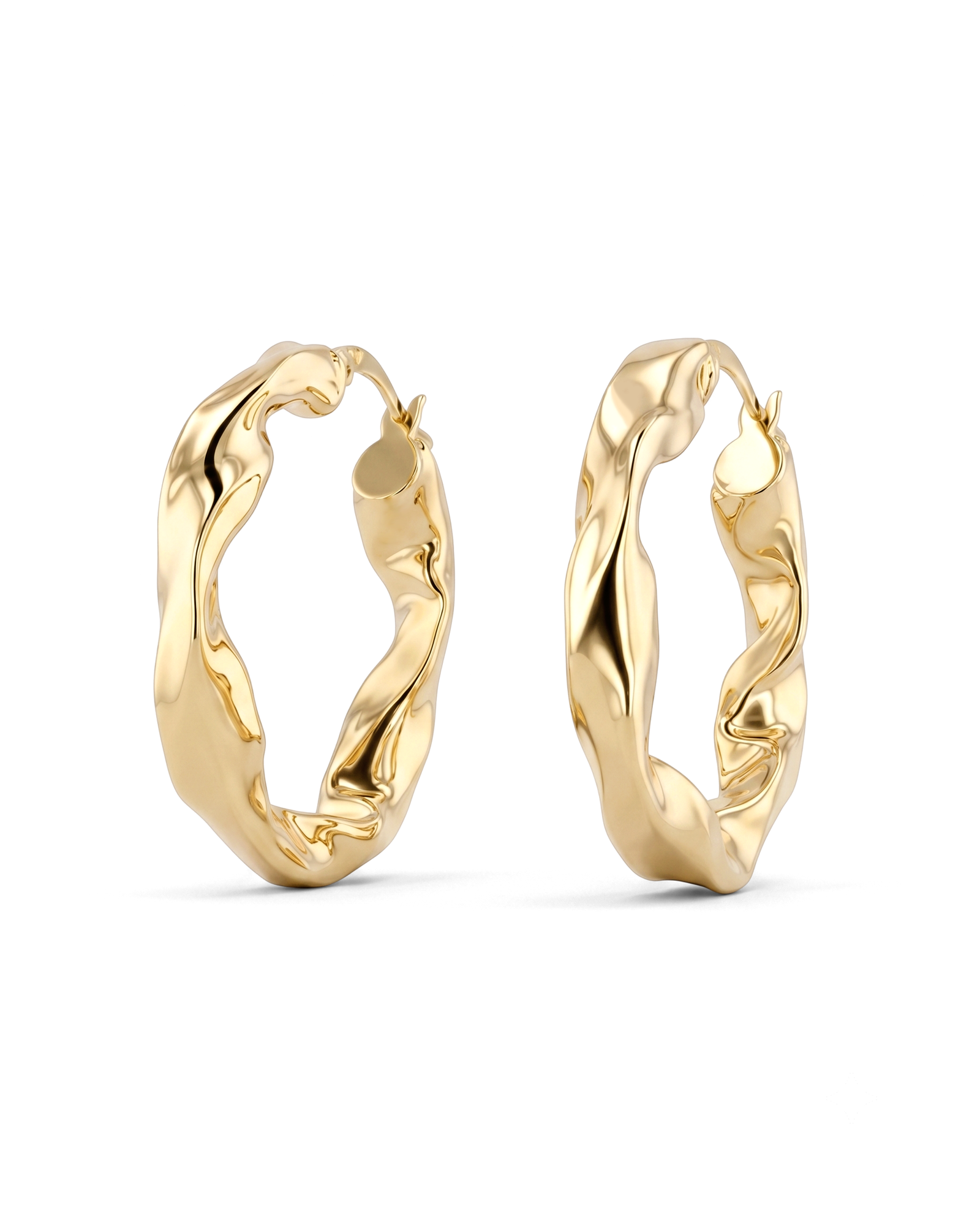 Musica Gold Hoop Earrings by Lavana, large round hoops with fluid twist movement