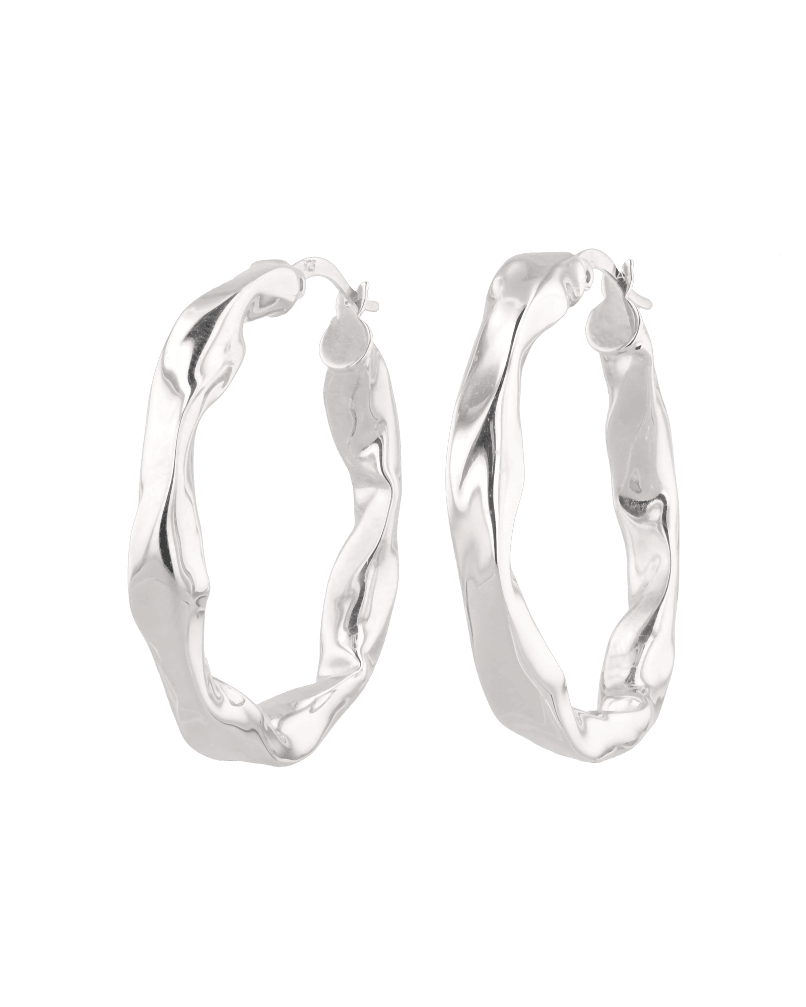 Musica Silver Hoop Earrings by Lavana, round hoops with fluid twist movement and cool gloss