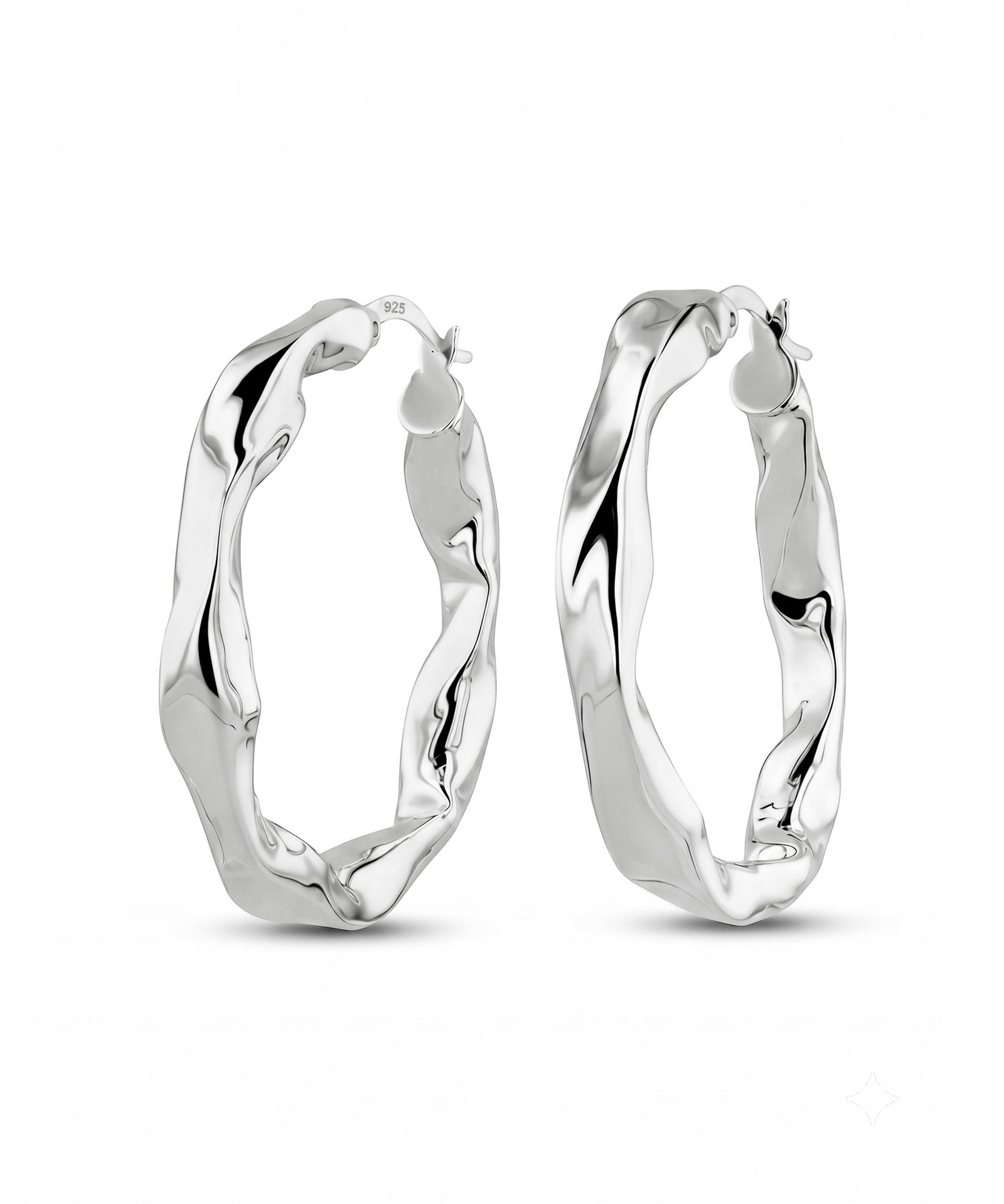 Musica Silver Hoop Earrings by Lavana, round hoops with fluid twist movement and cool gloss