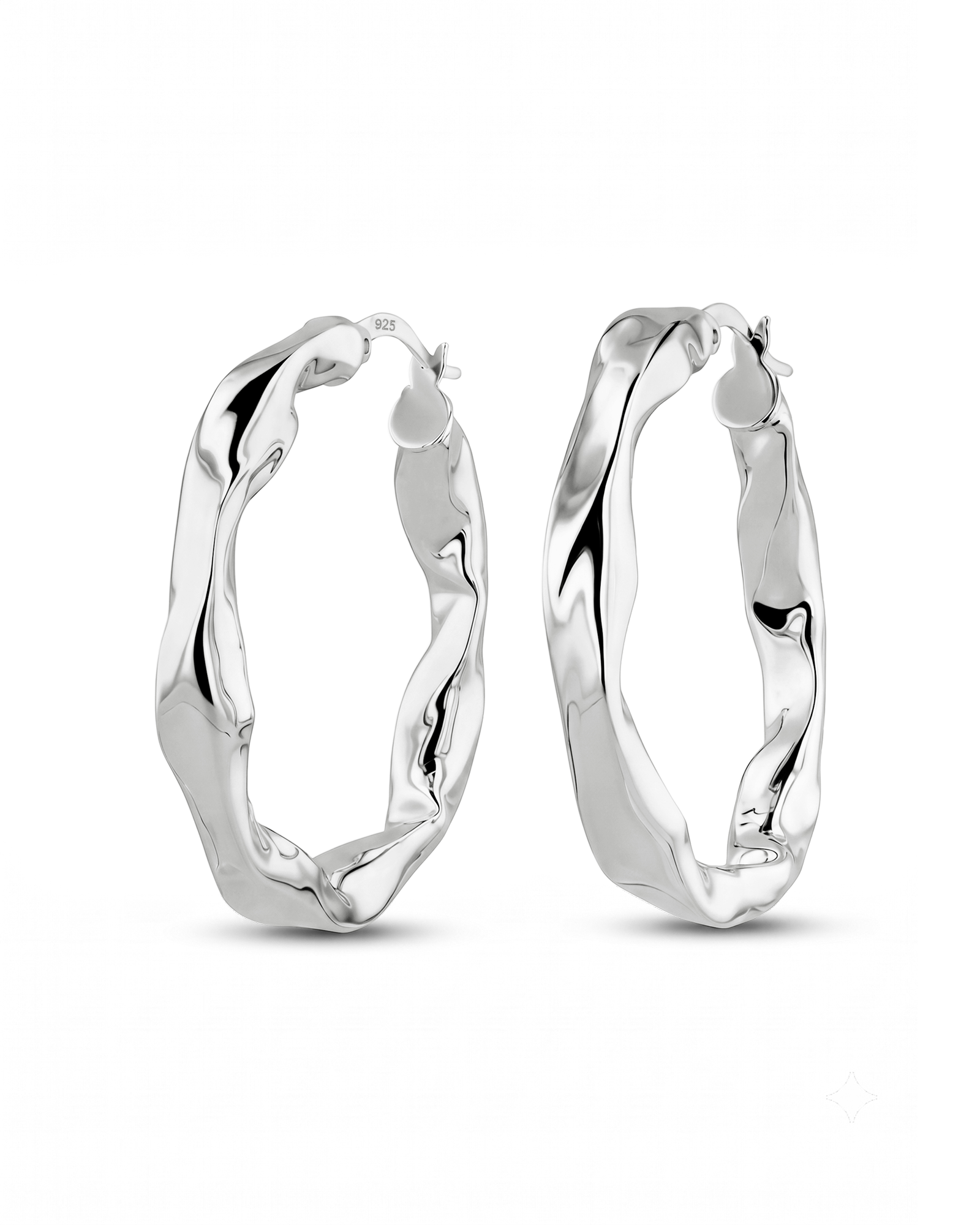 Musica Silver Hoop Earrings by Lavana, round hoops with fluid twist movement and cool gloss