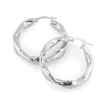 Musica Silver Hoop Earrings by Lavana, round hoops with fluid twist movement and cool gloss
