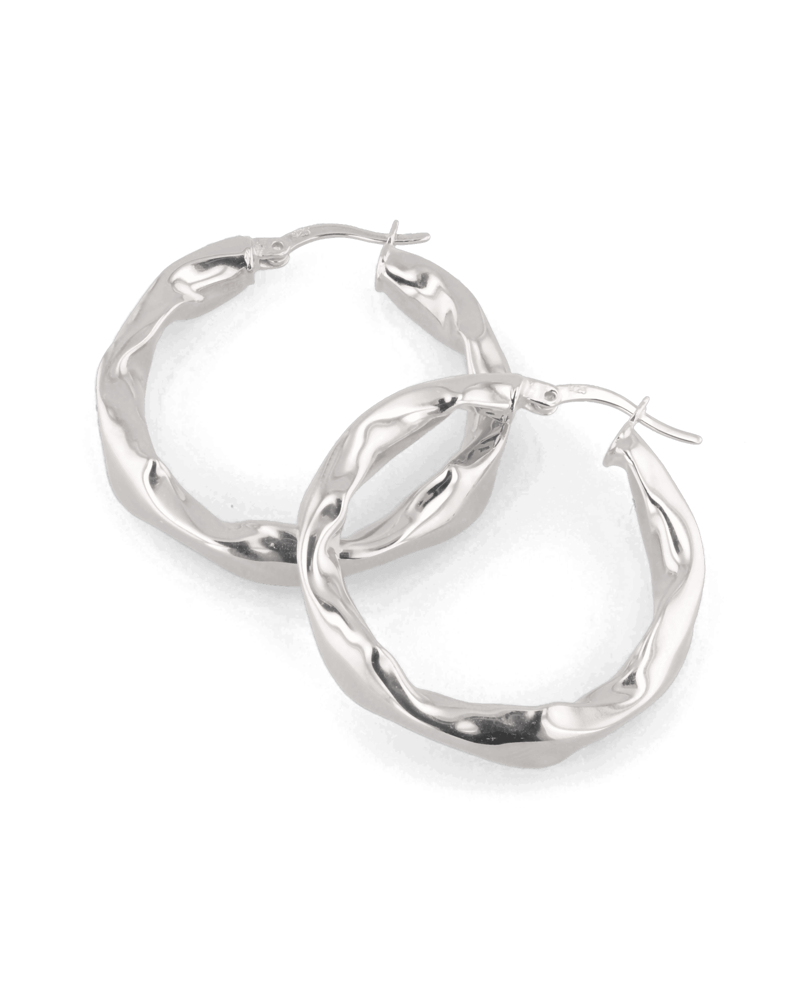 Musica Silver Hoop Earrings by Lavana, round hoops with fluid twist movement and cool gloss