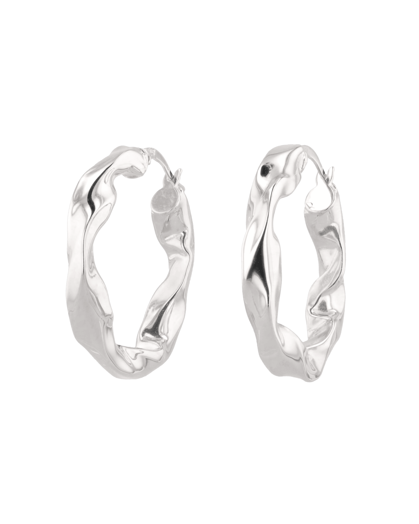 Musica Silver Hoop Earrings by Lavana, round hoops with fluid twist movement and cool gloss