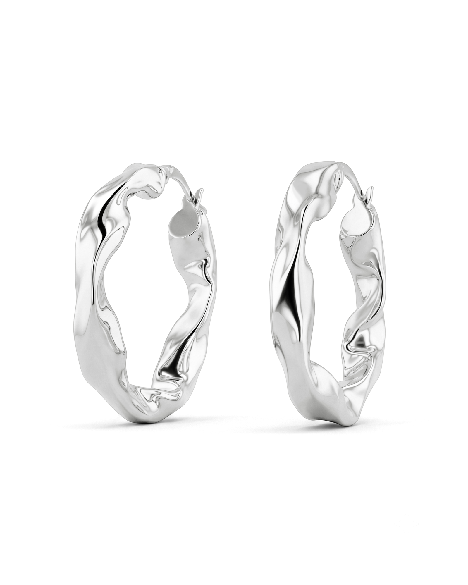 Musica Silver Hoop Earrings by Lavana, round hoops with fluid twist movement and cool gloss