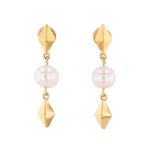 Mykonos Gold Pearl Earrings by LAVANA, freshwater pearl earrings with geometric drops